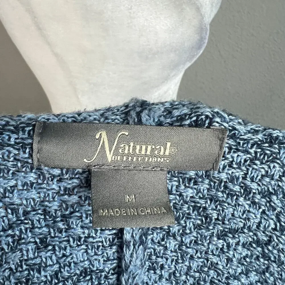 Natural Reflections Blue Knit Open Front Cardigan Women's M Coastal Grandma